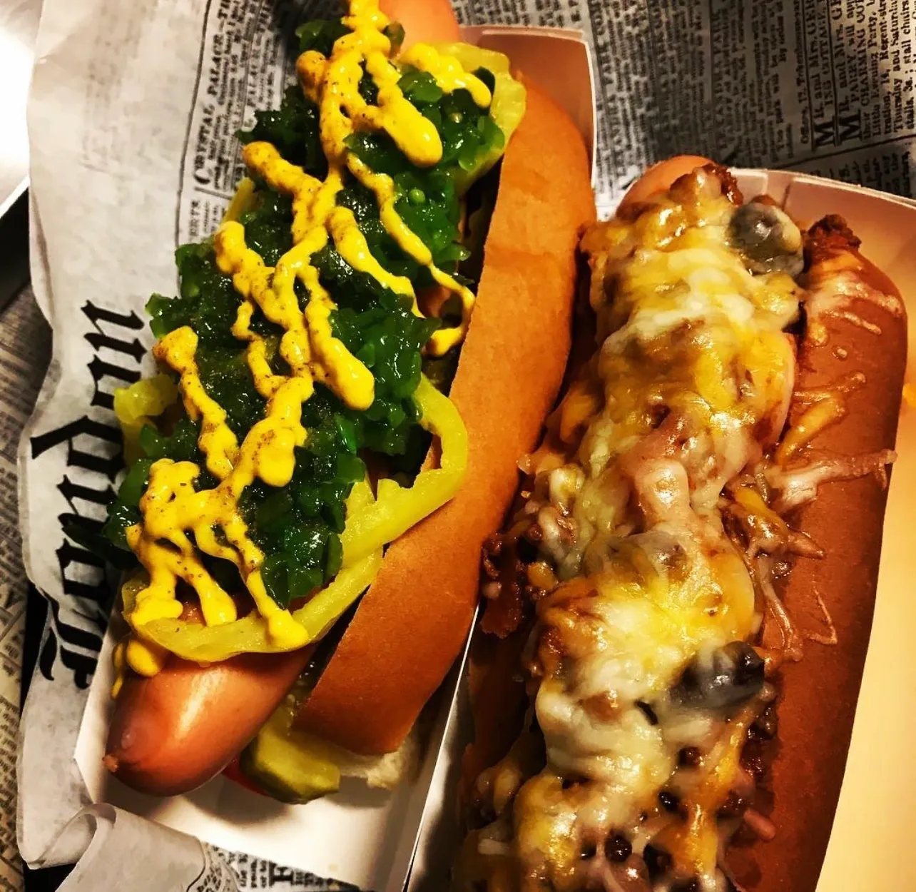 Hot Dog with cheese and green sauce